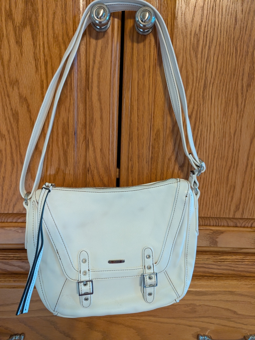 Chaps White Crossbody Bag with Buckle Accents